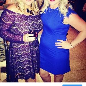 Blue Sheath Dress Lace Cap Sleeves